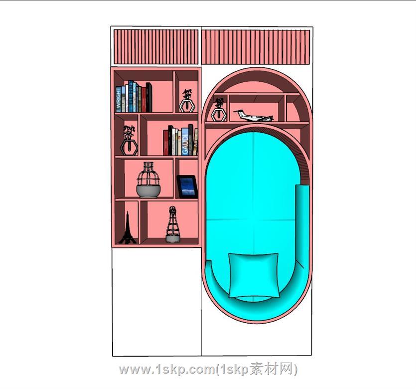 内嵌座椅书架SU模型 1