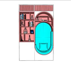 内嵌座椅书架SU模型 免费sketchup模型下载
