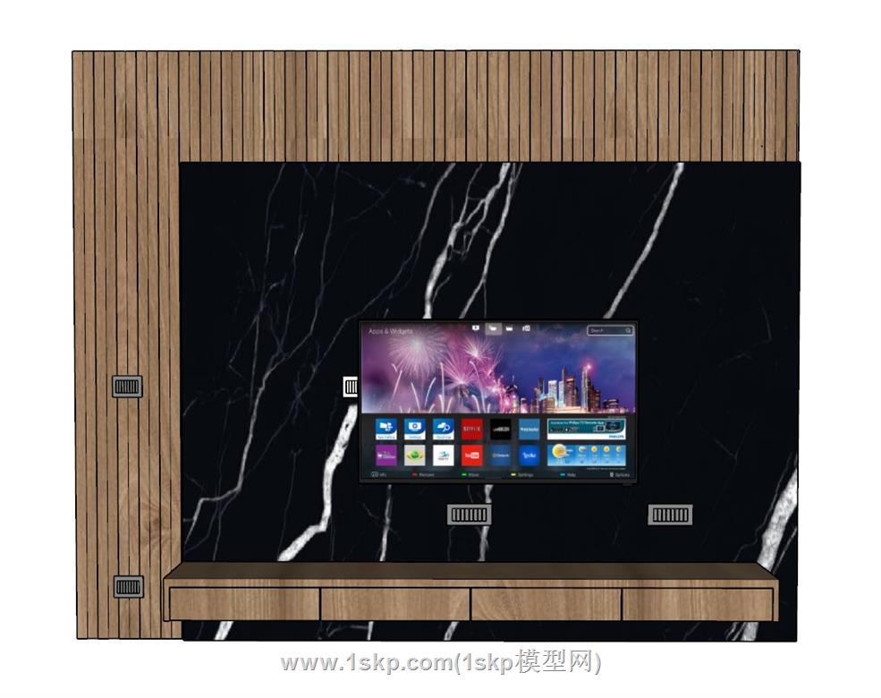 电视墙电视柜SU模型