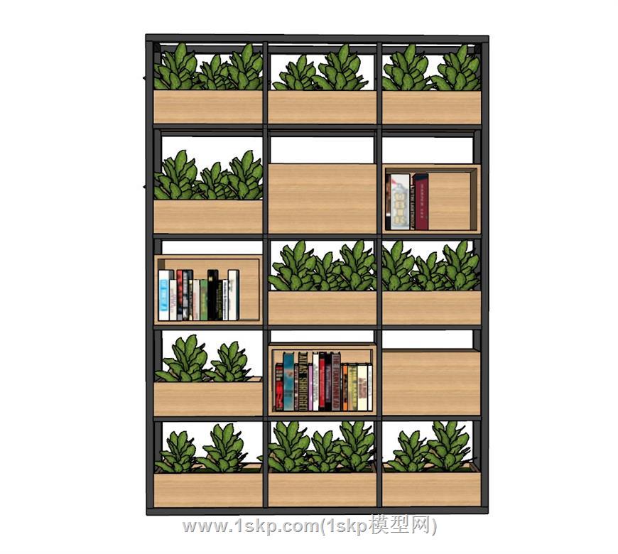 置物架植物书本SU模型 1