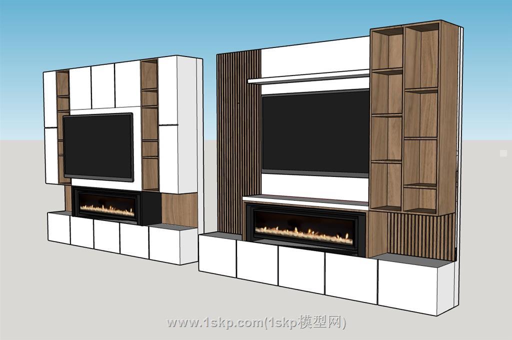 电视柜电视墙SU模型 3