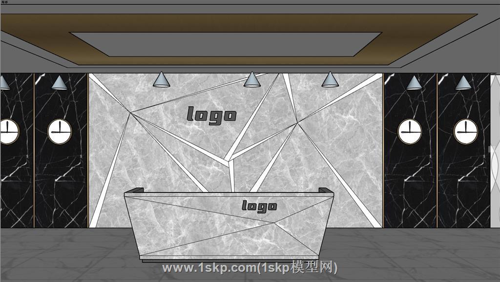 大堂酒店前台柜SU模型 1