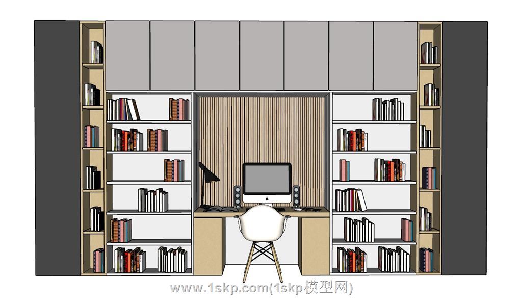 书桌书柜一体SU模型 2