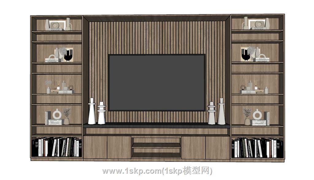 木质电视墙SU模型 2