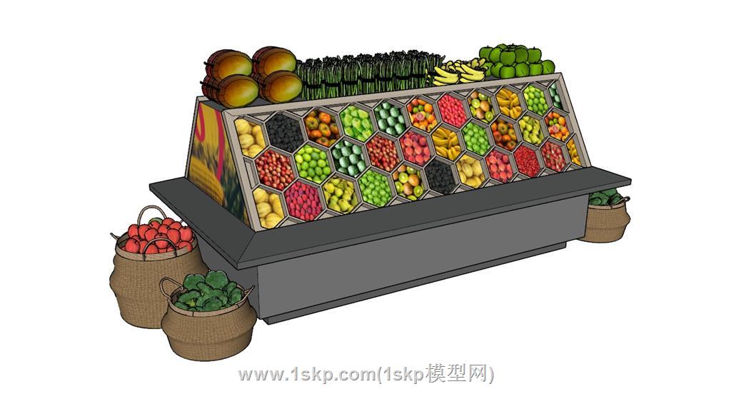 超市水果货柜果蔬架SU模型 2