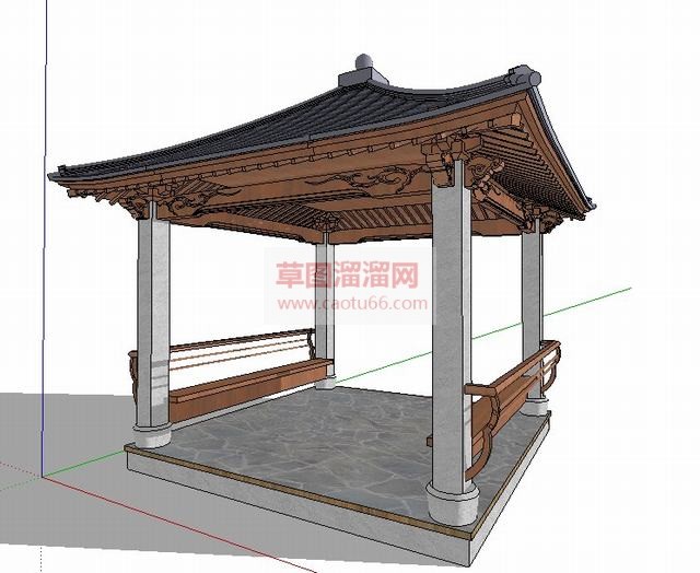 中式休闲凉亭SU模型 1