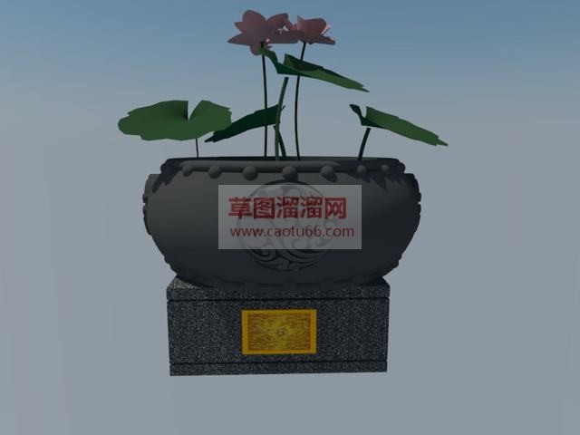 中式水缸荷花SU模型 1