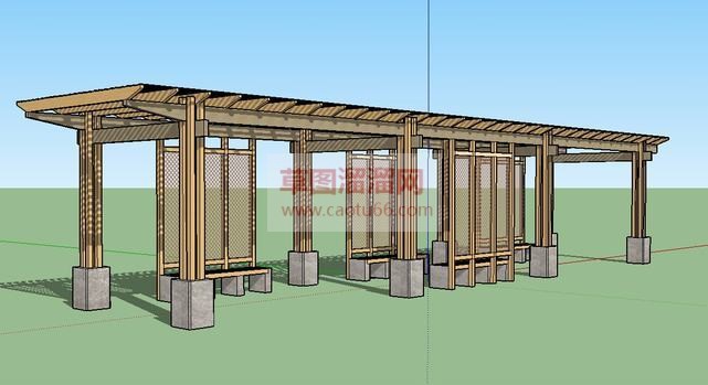 防腐木廊架亭SU模型 1