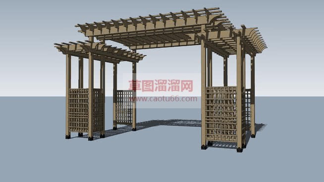 木制廊架花架SU模型 1