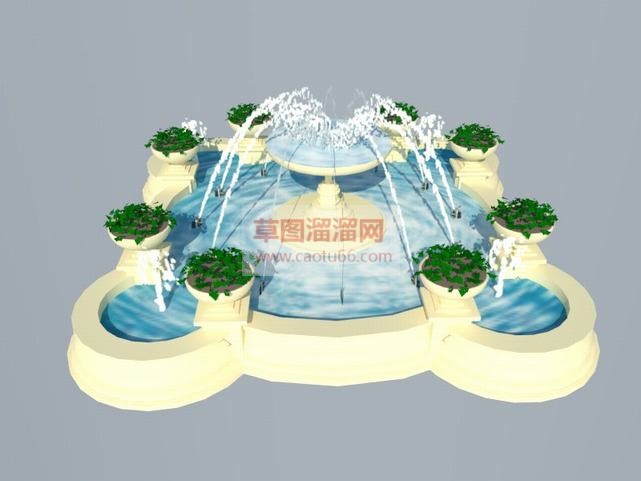 欧式水池喷泉SU模型 1