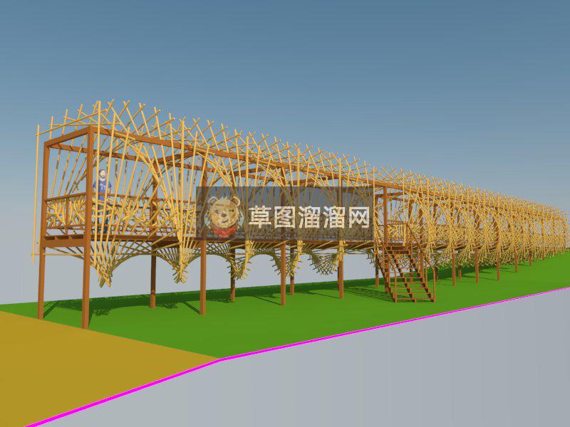 木质观景台SU模型 2