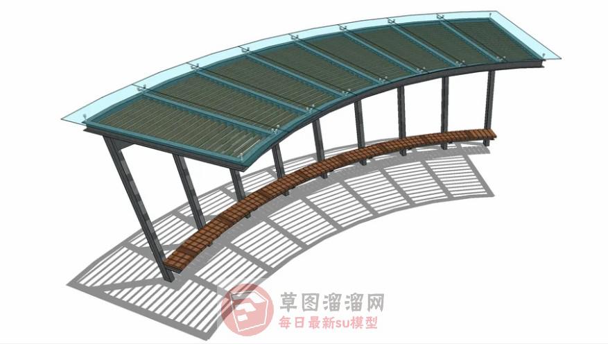 花架廊架座椅SU模型 1