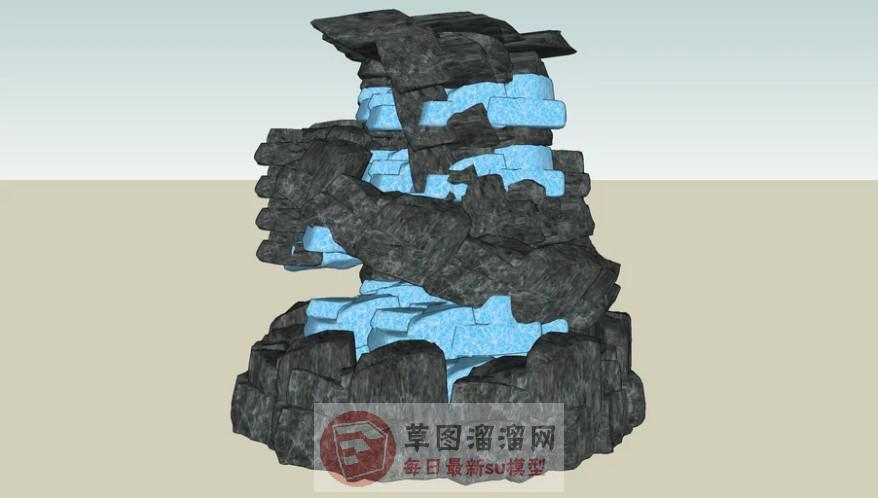 假山流水叠石SU模型 1