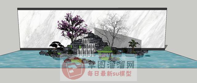 桃花潭水假山SU模型 1