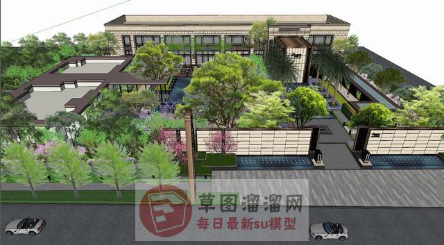 新中式酒店庭院SU模型 1