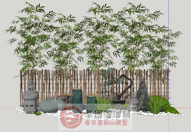 新中式禅意景观SU模型 1