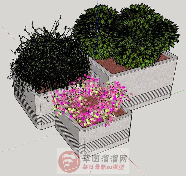 石制花箱花圃SU模型 1