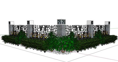 中式围墙护栏SU模型 1