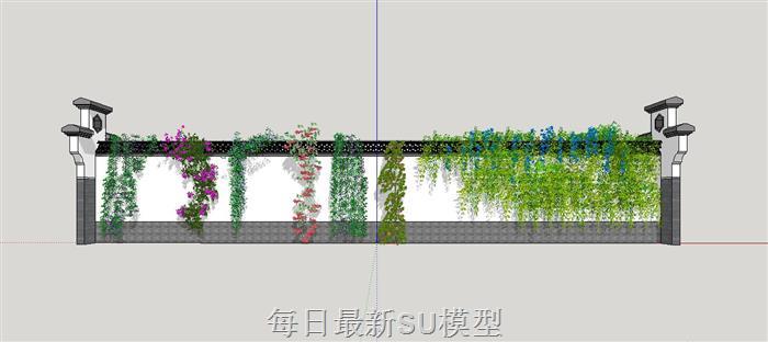 中式景墙围墙SU模型 1