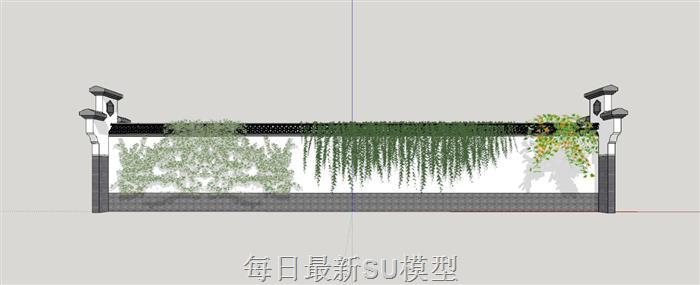 中式景墙围墙SU模型 4