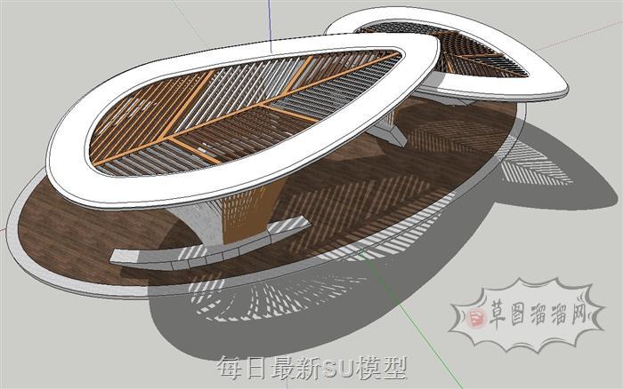 创意叶子廊架SU模型 1