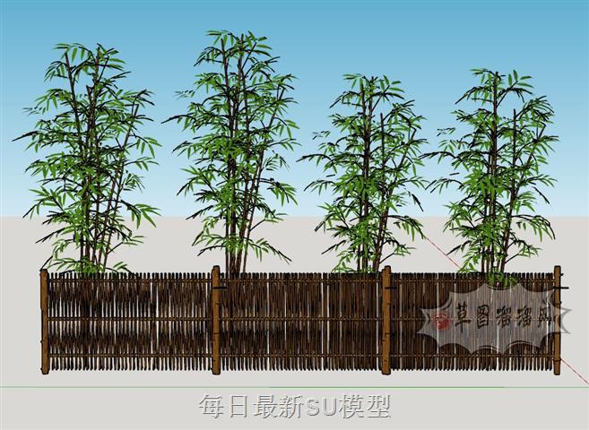 竹子栅栏围栏SU模型 1