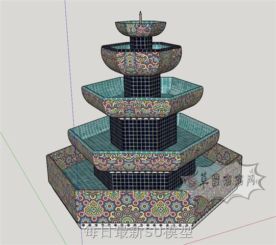 叠水喷泉水景SU模型 1