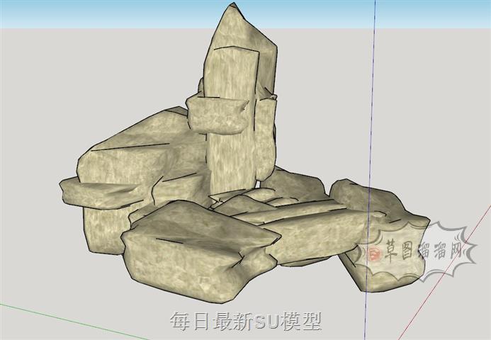 假山叠石石头SU模型 1