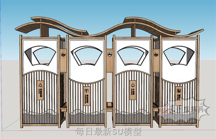 中式垃圾分类垃圾箱SU模型 1