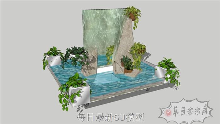 水景流水景观SU模型 1