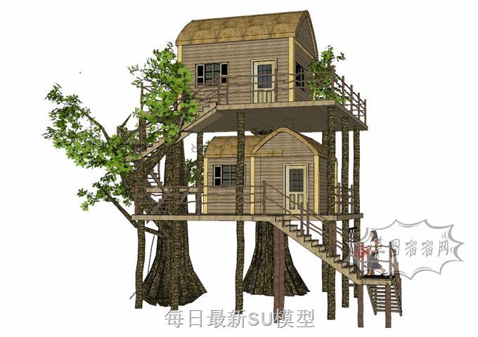 两层树屋住宅SU模型 1