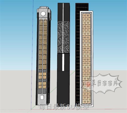 文化柱景观柱草坪灯SU模型 1