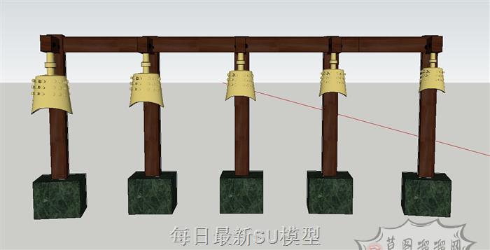 中式编钟景观SU模型 1