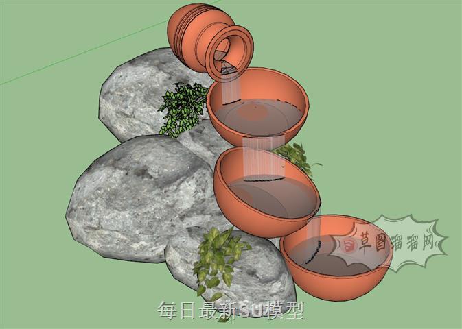 陶罐流水景观SU模型 1