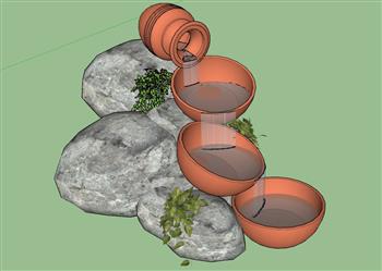 陶罐 流水 景观 小品