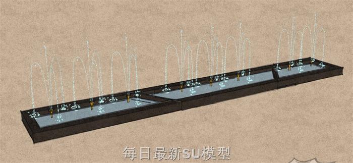 长方形喷泉水池SU模型 1