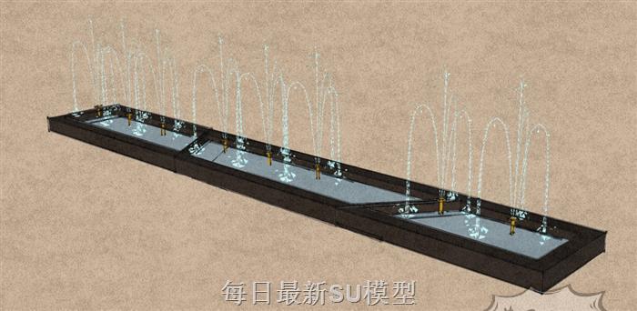 长方形喷泉水池SU模型 2