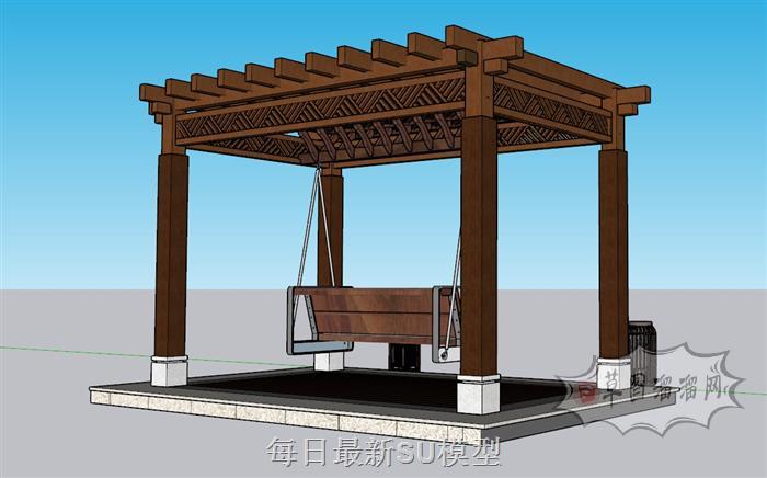 秋千椅廊亭廊架SU模型 2