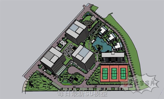 工业园办公区景观SU模型 1