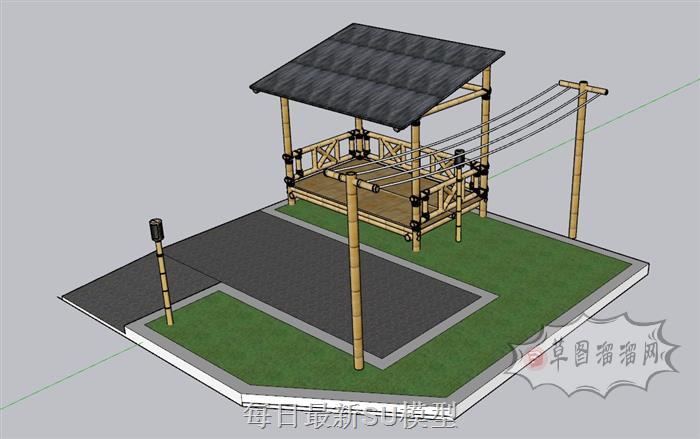 竹亭凉亭竹制SU模型 1
