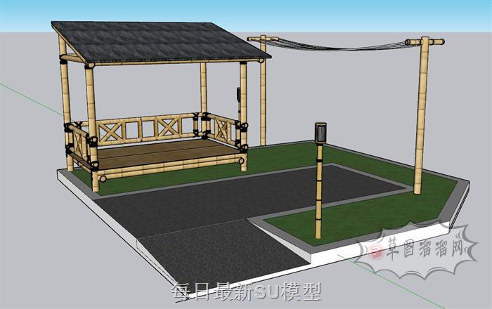 竹亭凉亭竹制SU模型 2