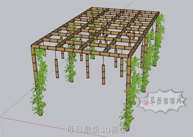 竹制廊架亭子SU模型 1