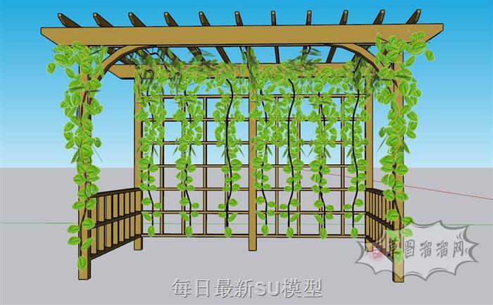 爬藤植物架廊架SU模型 1