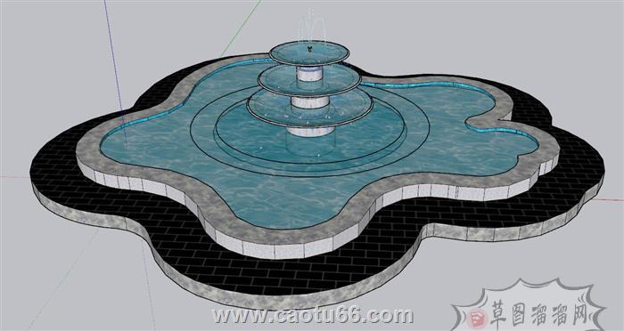 喷泉水池SU模型 1