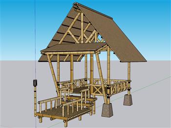 竹亭亭子凉亭SU模型 免费sketchup模型下载