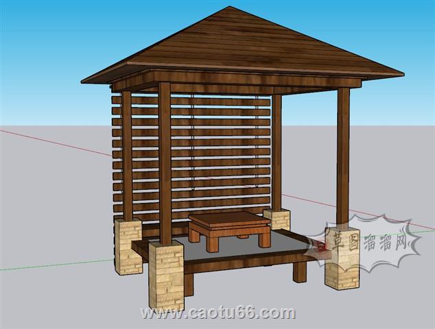 日式亭子凉亭SU模型 1