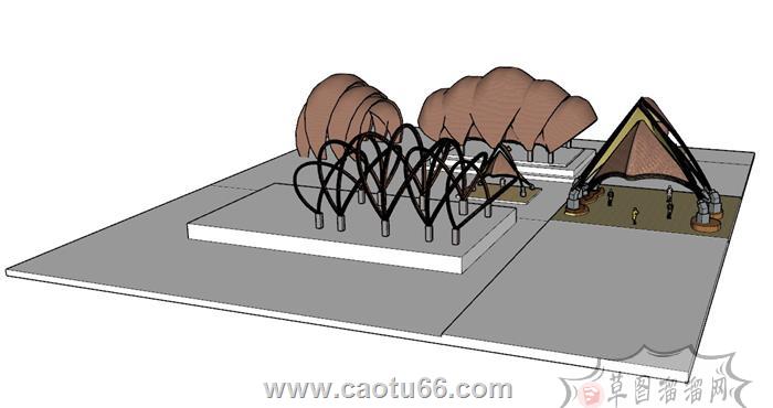 东南亚亭子廊架SU模型 1