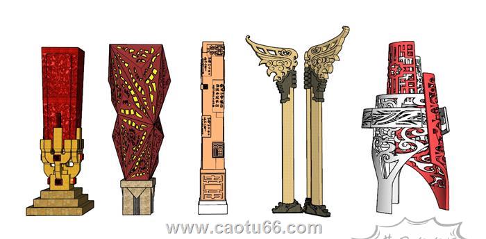 中式景观柱SU模型 1
