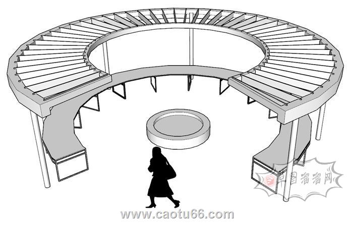 半圆形廊架座椅SU模型 1