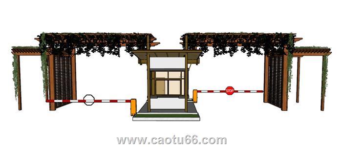 景区大门道闸SU模型 1